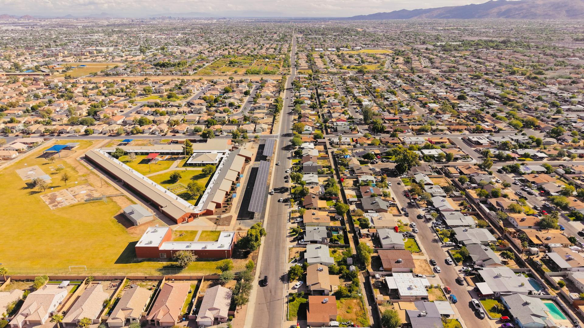 Mesa Arizona suburban neighborhood aerial view